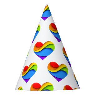 SlipperyJoe's rainbow layered heart shape red oran Party Hat