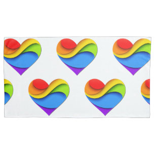 SlipperyJoe's rainbow layered heart shape red oran Pillowcase
