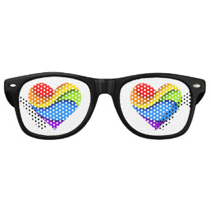 SlipperyJoe's rainbow layered heart shape red oran Retro Sunglasses