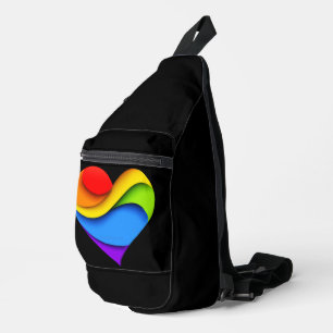 SlipperyJoe's rainbow layered heart shape red oran Sling Bag