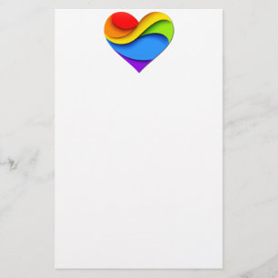 SlipperyJoe's rainbow layered heart shape red oran Stationery