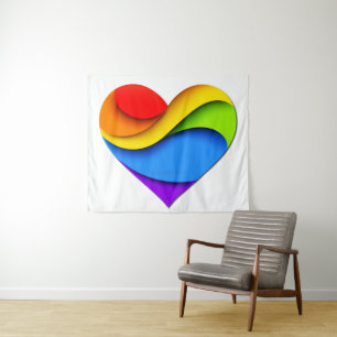 SlipperyJoe's rainbow layered heart shape red oran Tapestry