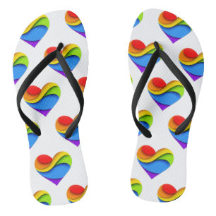 SlipperyJoe's rainbow layered heart shape red oran Thongs