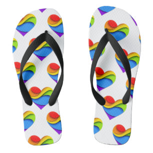 SlipperyJoe's rainbow layered heart shape red oran Thongs