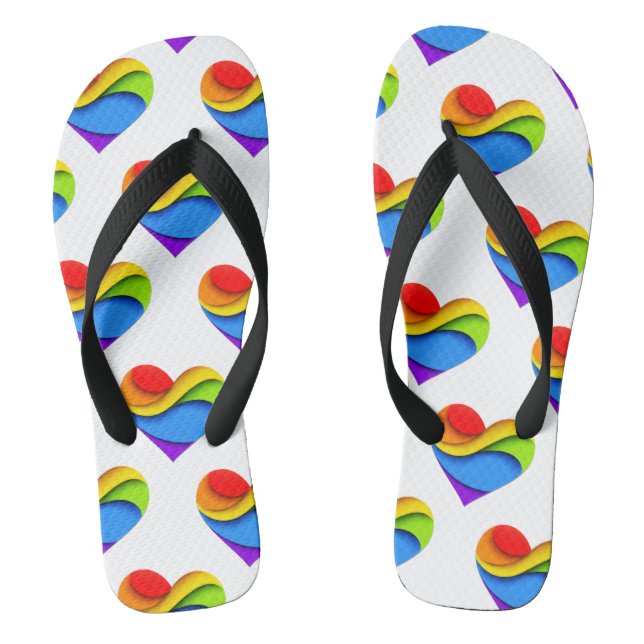 SlipperyJoe's rainbow layered heart shape red oran Thongs (Footbed)