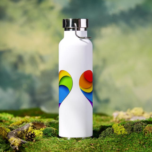 SlipperyJoe's rainbow layered heart shape red oran Water Bottle (Outdoor)