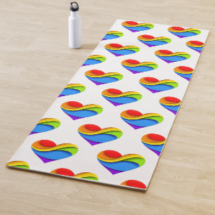 SlipperyJoe's rainbow layered heart shape red oran Yoga Mat