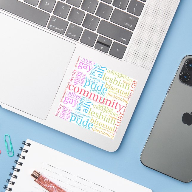 SlipperyJoe's rainbow LGBTQ+ community word cloud  (Laptop w/ iPhone)