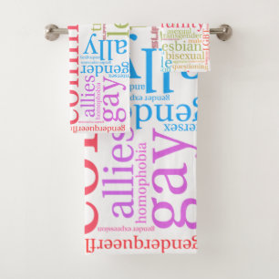 SlipperyJoe's rainbow LGBTQ+ community word cloud Bath Towel Set