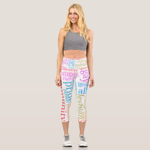 SlipperyJoe's rainbow LGBTQ+ community word cloud Capri Leggings