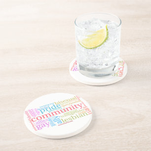 SlipperyJoe's rainbow LGBTQ+ community word cloud Coaster