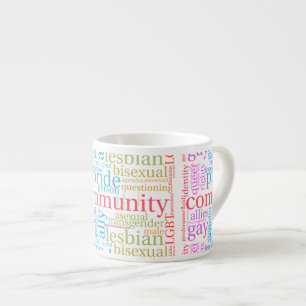 SlipperyJoe's rainbow LGBTQ+ community word cloud Espresso Cup