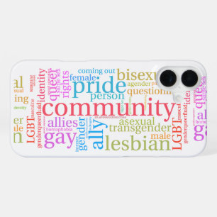 SlipperyJoe's rainbow LGBTQ+ community word cloud  iPhone 16 Plus Case