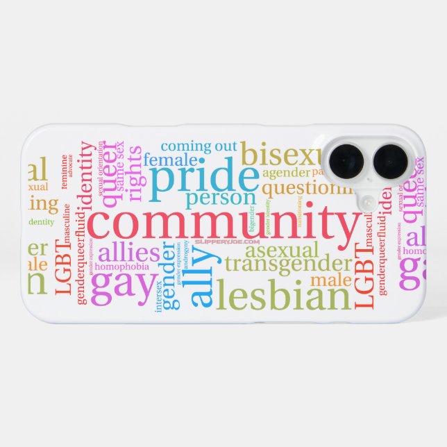 SlipperyJoe's rainbow LGBTQ+ community word cloud  iPhone Case (Back Horizontal)
