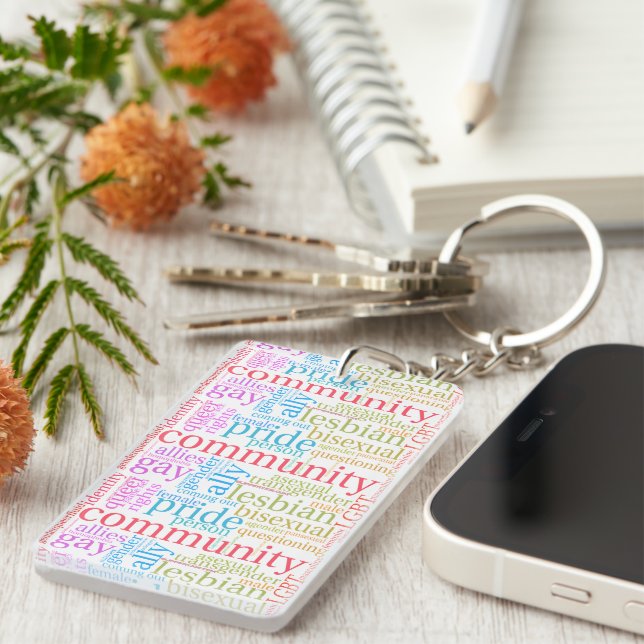 SlipperyJoe's rainbow LGBTQ+ community word cloud  Key Ring (Front Right)
