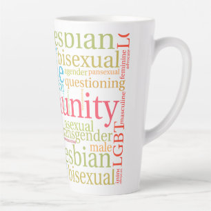 SlipperyJoe's rainbow LGBTQ+ community word cloud Latte Mug