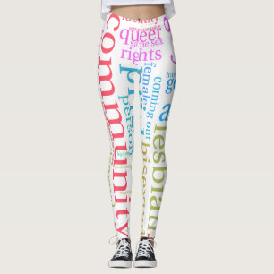 SlipperyJoe's rainbow LGBTQ+ community word cloud Leggings