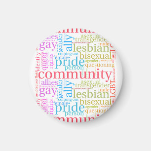 SlipperyJoe's rainbow LGBTQ+ community word cloud Magnet