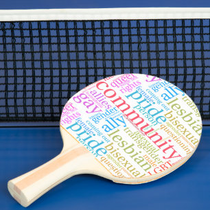 SlipperyJoe's rainbow LGBTQ+ community word cloud  Ping Pong Paddle