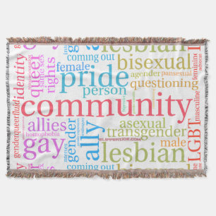 SlipperyJoe's rainbow LGBTQ+ community word cloud  Throw Blanket