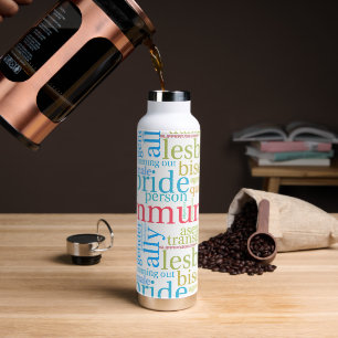 SlipperyJoe's rainbow LGBTQ+ community word cloud Water Bottle