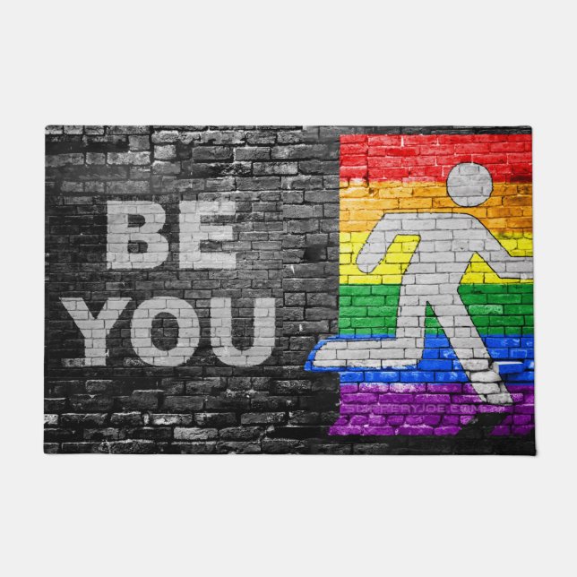 SlipperyJoe's rainbow pride colors panel urban str Doormat (Front)