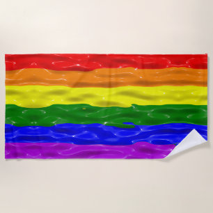SlipperyJoe's rainbow pride colours glossy liquid  Beach Towel