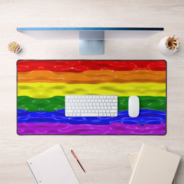 SlipperyJoe's rainbow pride colours glossy liquid  Desk Mat (Office 1)