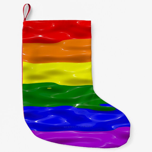 SlipperyJoe's rainbow pride colours glossy liquid  Small Christmas Stocking (Front)