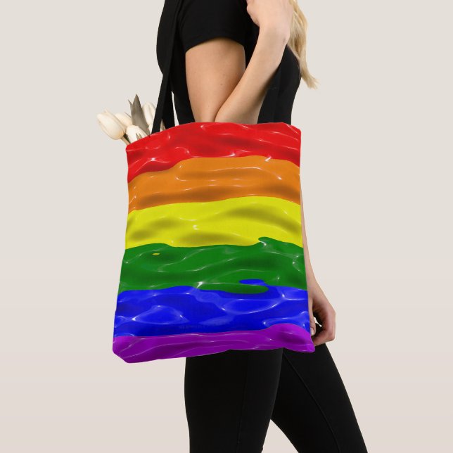 SlipperyJoe's rainbow pride colours glossy liquid  Tote Bag (Close Up)