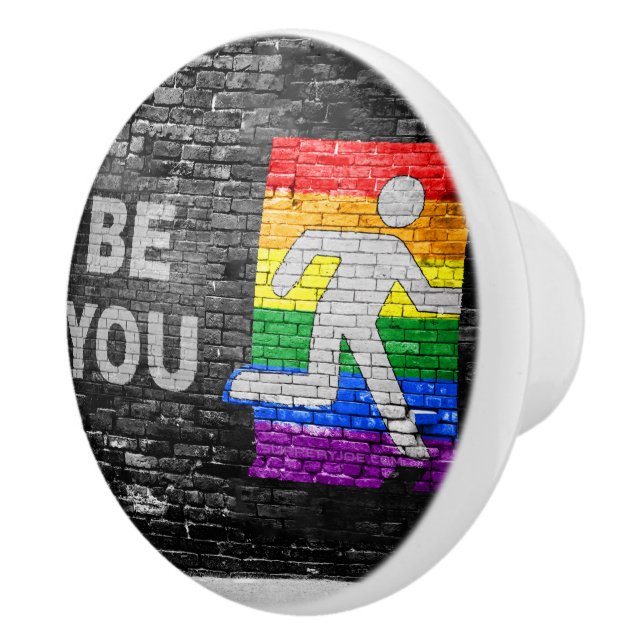 SlipperyJoe's rainbow pride colours panel urban st Ceramic Knob (Right)