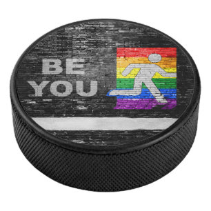 SlipperyJoe's rainbow pride colours panel urban st Hockey Puck