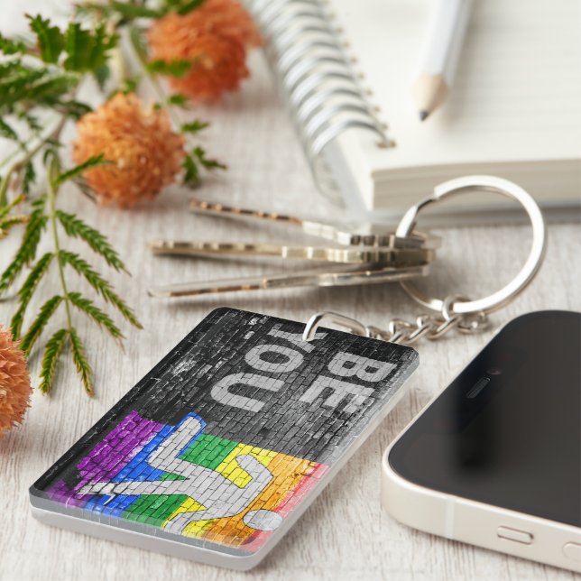 SlipperyJoe's rainbow pride colours panel urban st Key Ring (Front Right)