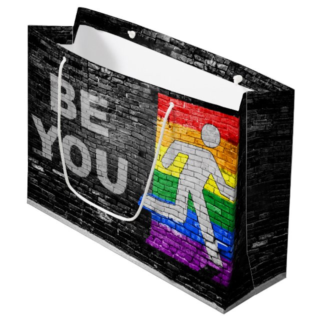 SlipperyJoe's rainbow pride colours panel urban st Large Gift Bag (Front Angled)