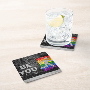 SlipperyJoe's rainbow pride colours panel urban st Square Paper Coaster