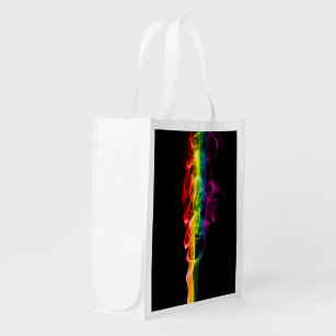 SlipperyJoe's Rainbow smoke vapour ripple rainbow  Reusable Grocery Bag