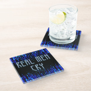 SlipperyJoe's real men cry tears emotions digital  Glass Coaster