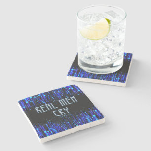 SlipperyJoe's real men cry tears emotions digital Stone Coaster