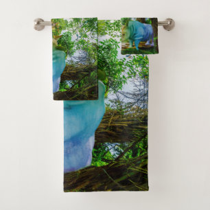 SlipperyJoe's rhinoceros lush tropical setting pri Bath Towel Set