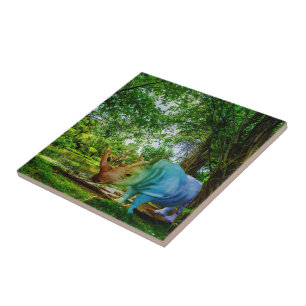 SlipperyJoe's rhinoceros lush tropical setting pri Ceramic Tile
