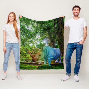 SlipperyJoe's rhinoceros lush tropical setting pri Fleece Blanket