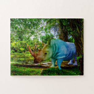 SlipperyJoe's rhinoceros lush tropical setting pri Jigsaw Puzzle