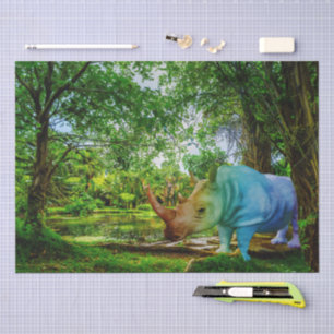 SlipperyJoe's rhinoceros lush tropical setting pri Tissue Paper