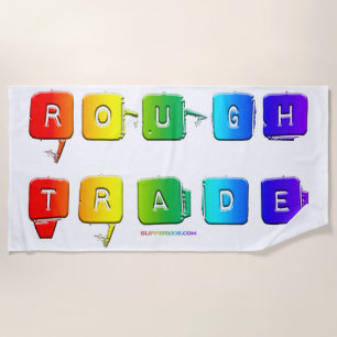 SlipperyJoe's rough trade queer pop typography sla Beach Towel