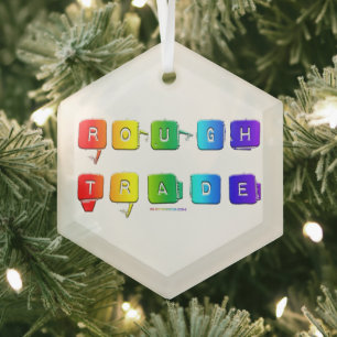 SlipperyJoe's rough trade queer pop typography sla Glass Tree Decoration