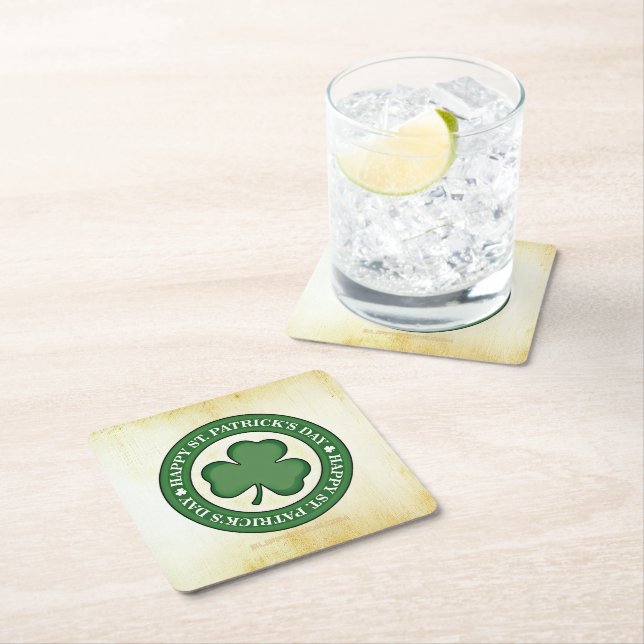 SlipperyJoe's Saint Patrick's Day glossy three lea Square Paper Coaster (Insitu)