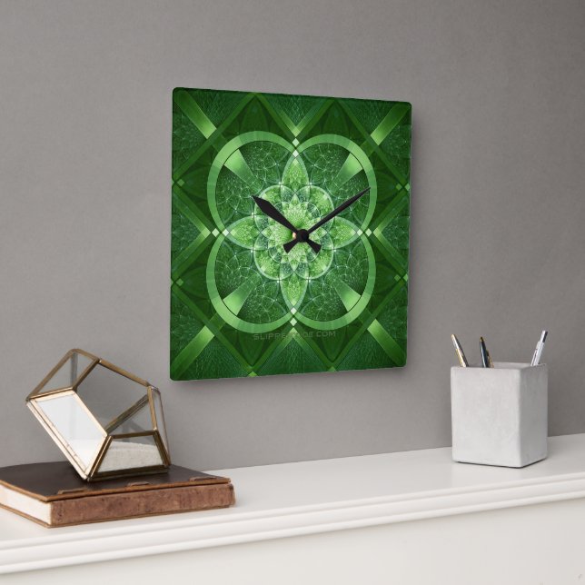SlipperyJoe's Saint Patrick's Day glowing four lea Square Wall Clock (Office)