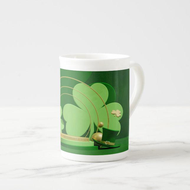 SlipperyJoe's Saint Patrick's Day three-leaf clove Bone China Mug (Front Right)