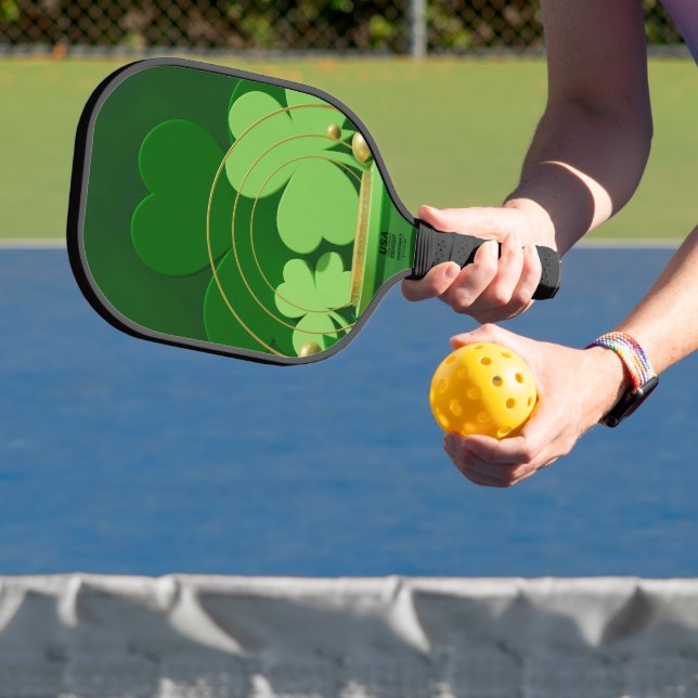 SlipperyJoe's Saint Patrick's Day three-leaf clove Pickleball Paddle (Insitu)