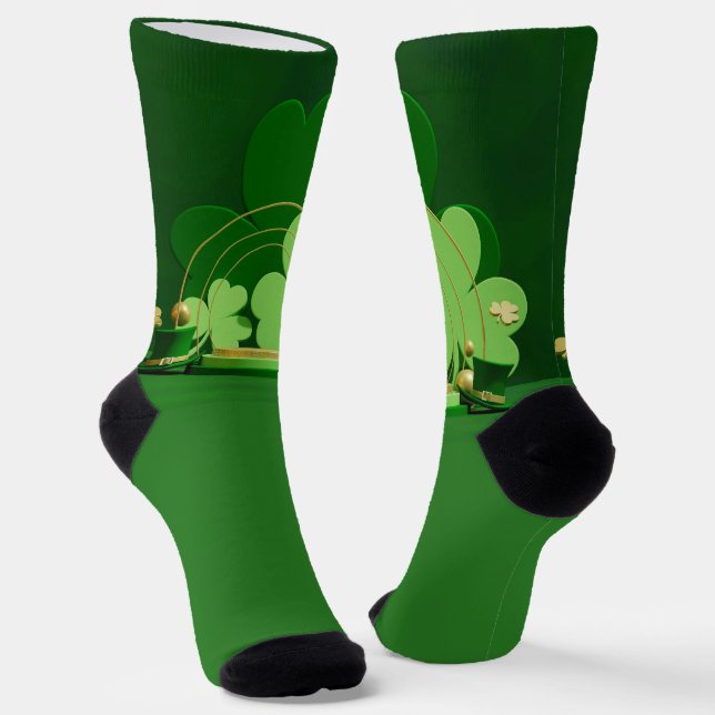 SlipperyJoe's Saint Patrick's Day three-leaf clove Socks (Angled)